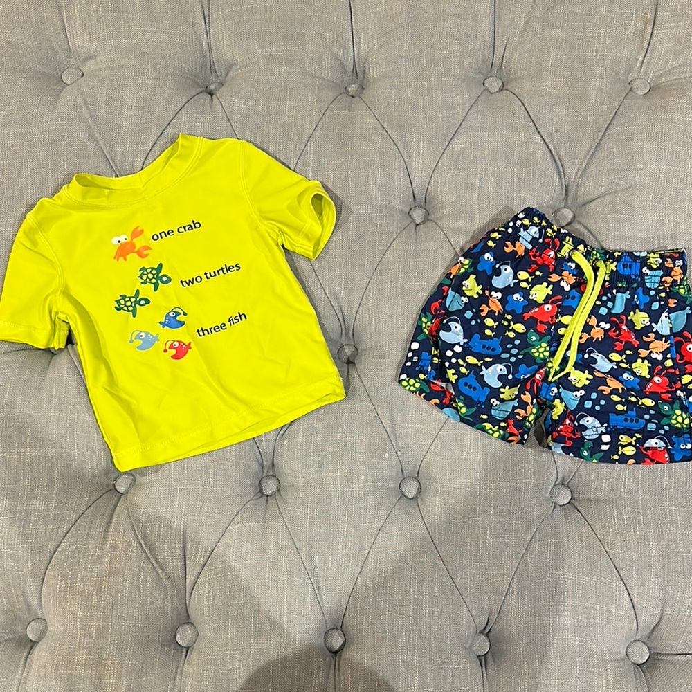 Kids Swim Set with Yellow Top and Multicolor Shorts